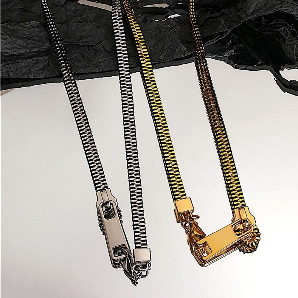 Metal Gold Silver Zipper Necklace Industrial Edgy Statement Choker Tarnish Free - Picture 5 of 11